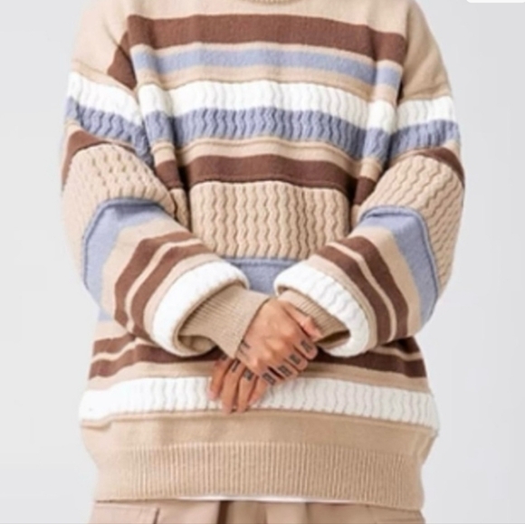 Aelfric Eden Striped Color Blocking Knit Oversized Granpa Sweater - Picture 3 of 9
